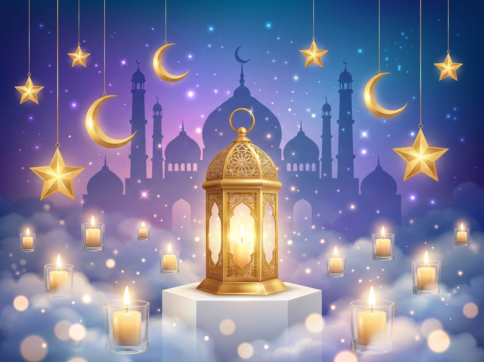 Islamic lantern with mosque and crescent moon — ILM HUB online Quran academy